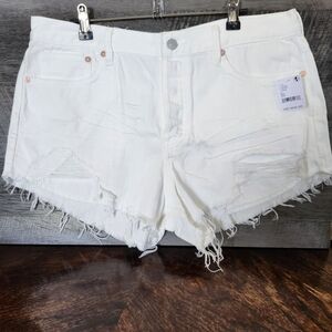 NWT We The Free People Spring White Button Fly Distressed Denim Shorts